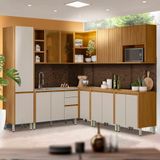 Cozinha Modulada Completa 9 Peças 462 Cm Aéreo Ripado 14 Portas 100% Mdf Nature Off White Mattos Shop Jm