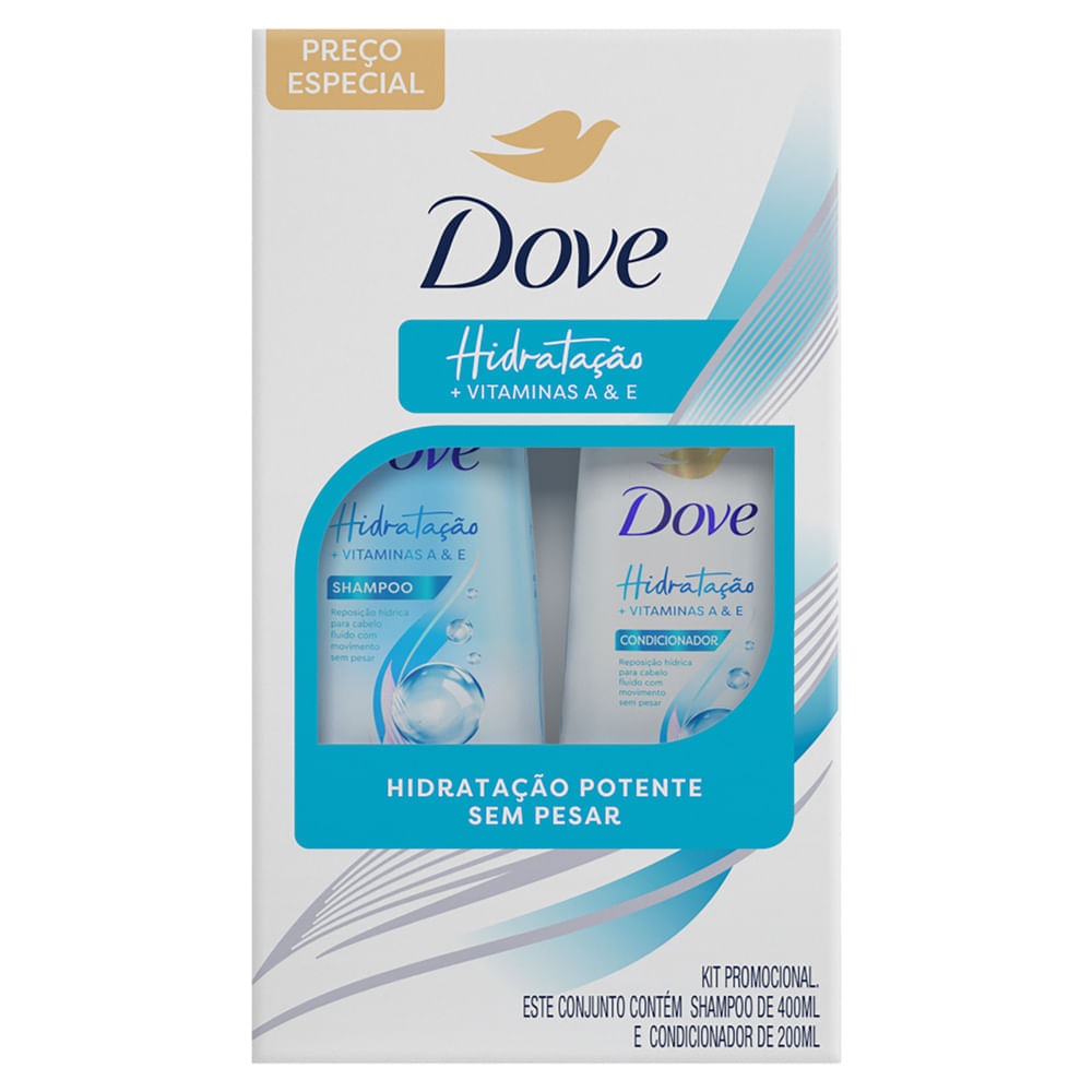 Kit Dove Hidratação Vitaminas A E E Shampoo 400ml E Condicionador 200ml