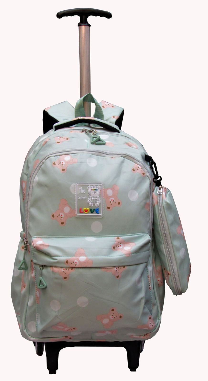 Mochila Com Rodas Juvenil Estampada De Urso Com Estojo Volta As Aulas