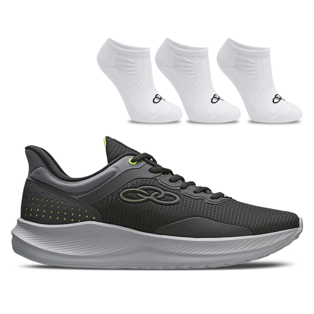 Kit 1 Tênis Masculino  Zex Olympikus E Meia Cano Invisível - Pacote Com 3 Pares