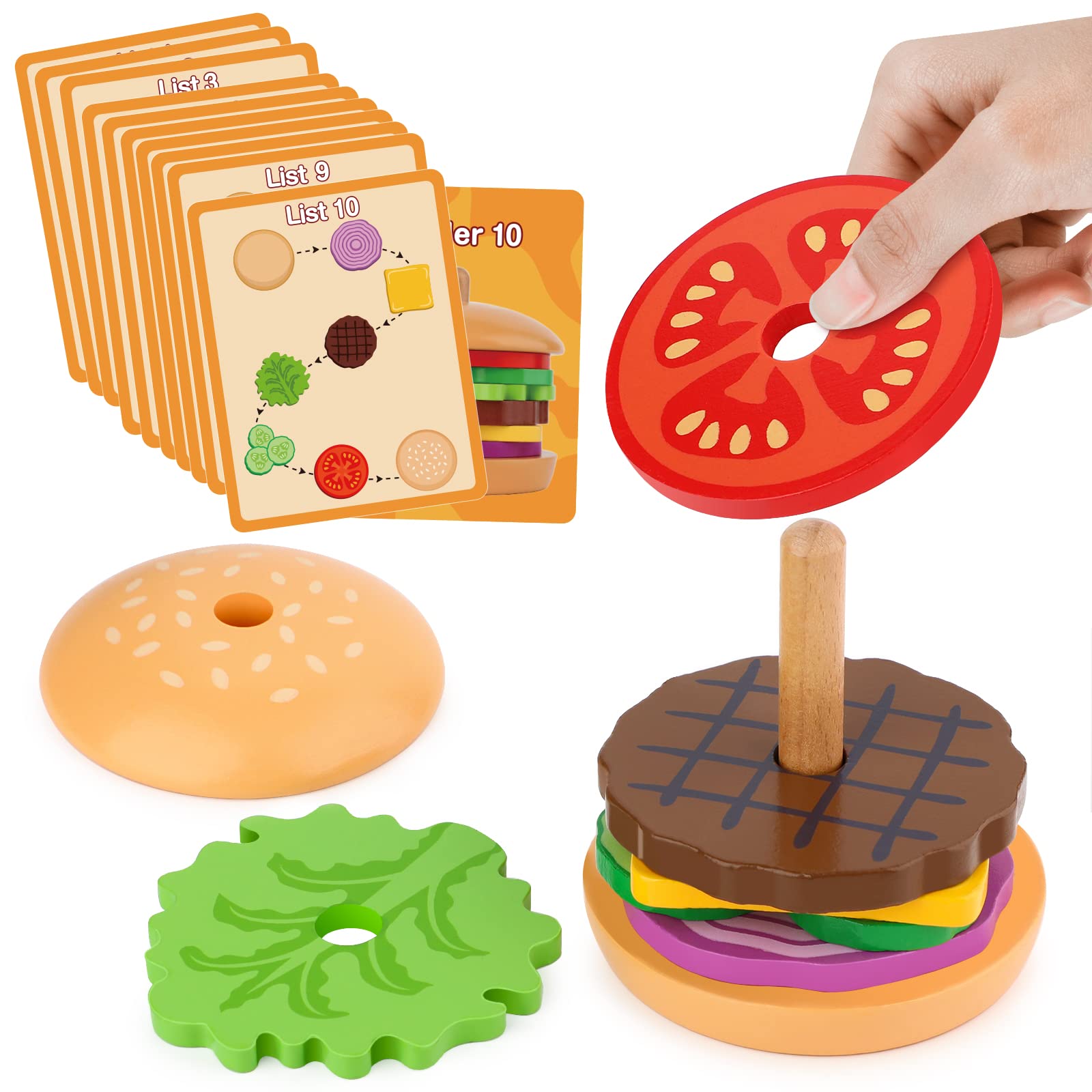 Brinquedo Empilhável Aizweb Montessori Wooden Burger De 3 Anos Para Crianças