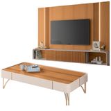 Painel Para Tv 85 Pol Vivaz E Mesa De Centro Alane H01 Off White/cinamomo - Mpozenato