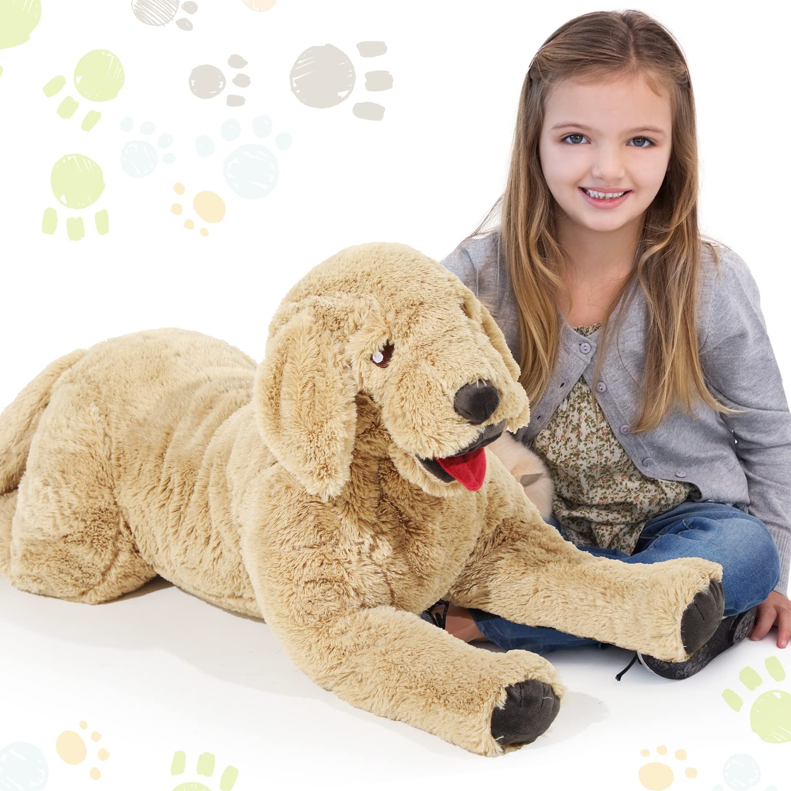 Bicho De Pelúcia Geosar Dog Labrador Fluffy Plush 85 Cm Dourado