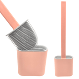 Escova De Silicone Limpador Vaso Sanitário Privada Base Suporte Para Banheiro Rosa