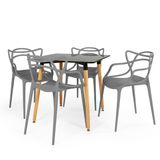 Conjunto Mesa De Jantar Quadrada Eiffel Preta 80x80cm Com 4 Cadeiras Allegra - Cinza Escuro