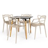 Conjunto Mesa De Jantar Quadrada Eiffel Preta 80x80cm Com 4 Cadeiras Allegra - Nude