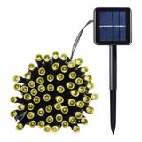 Pisca Cordão Solar Natal Led 100 Lâmpadas Luz Amarela 10m