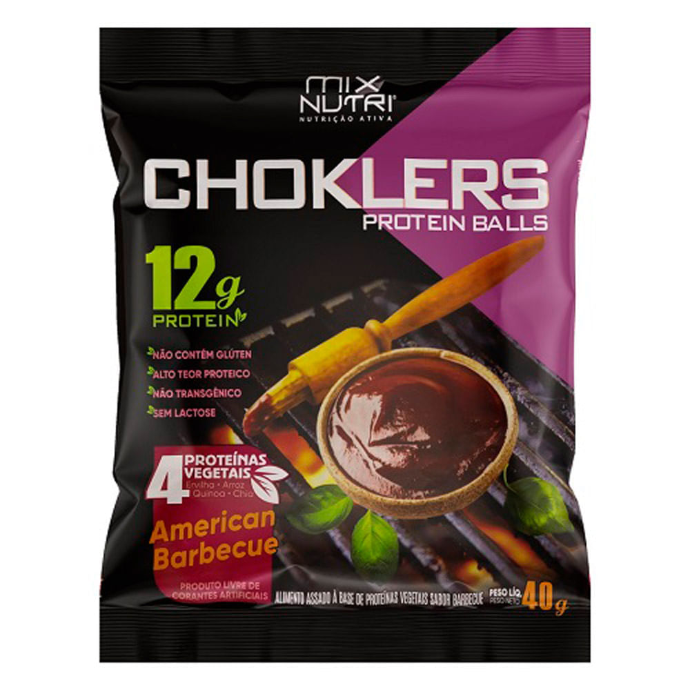 Choklers Protein Balls Snack Com 12g De Proteína Sabor American Barbecue 40g