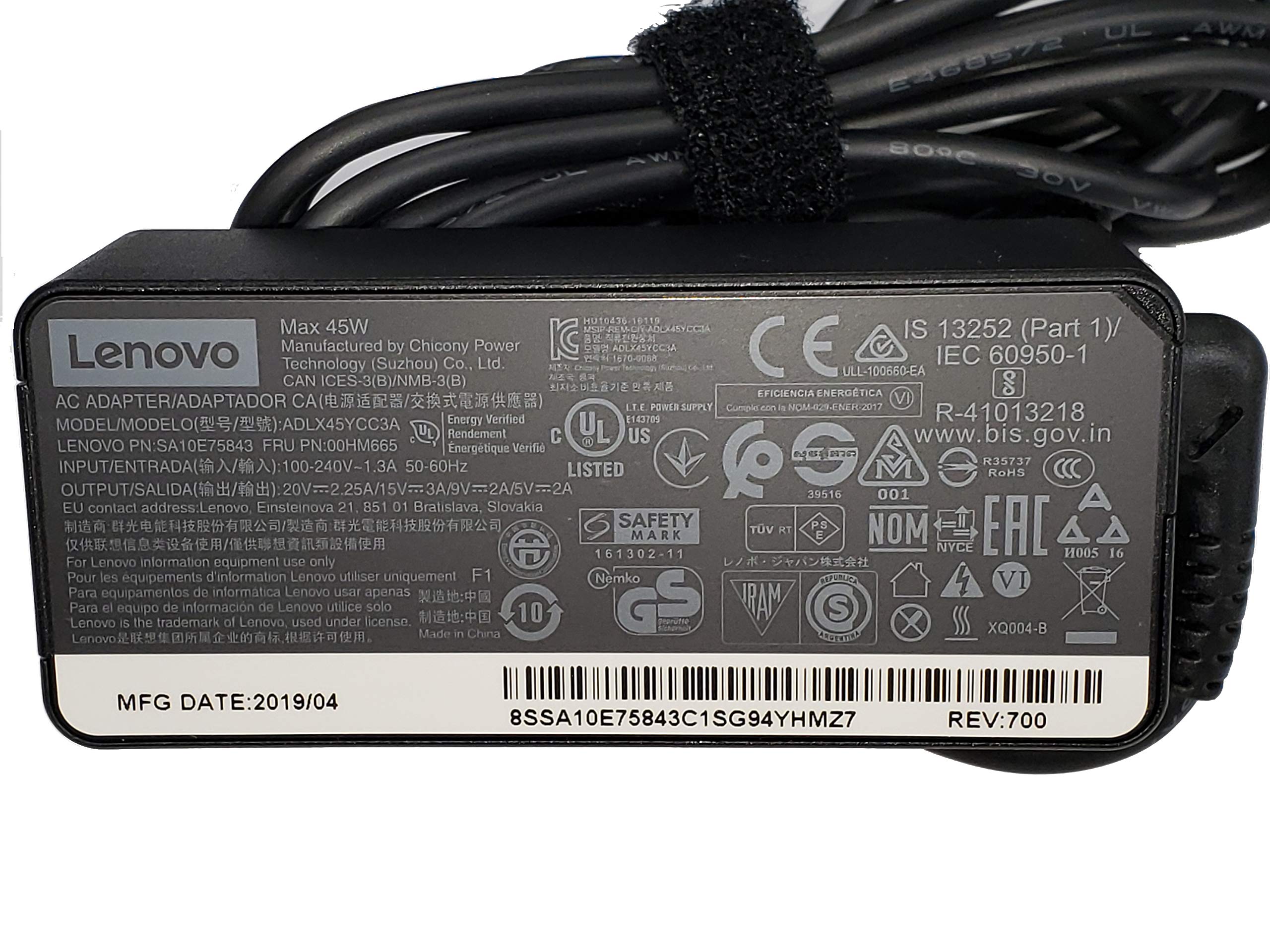 Carregador De Laptop Adaptador De Alimentação Ac Usb Tipo C De 45 W - Lenovo