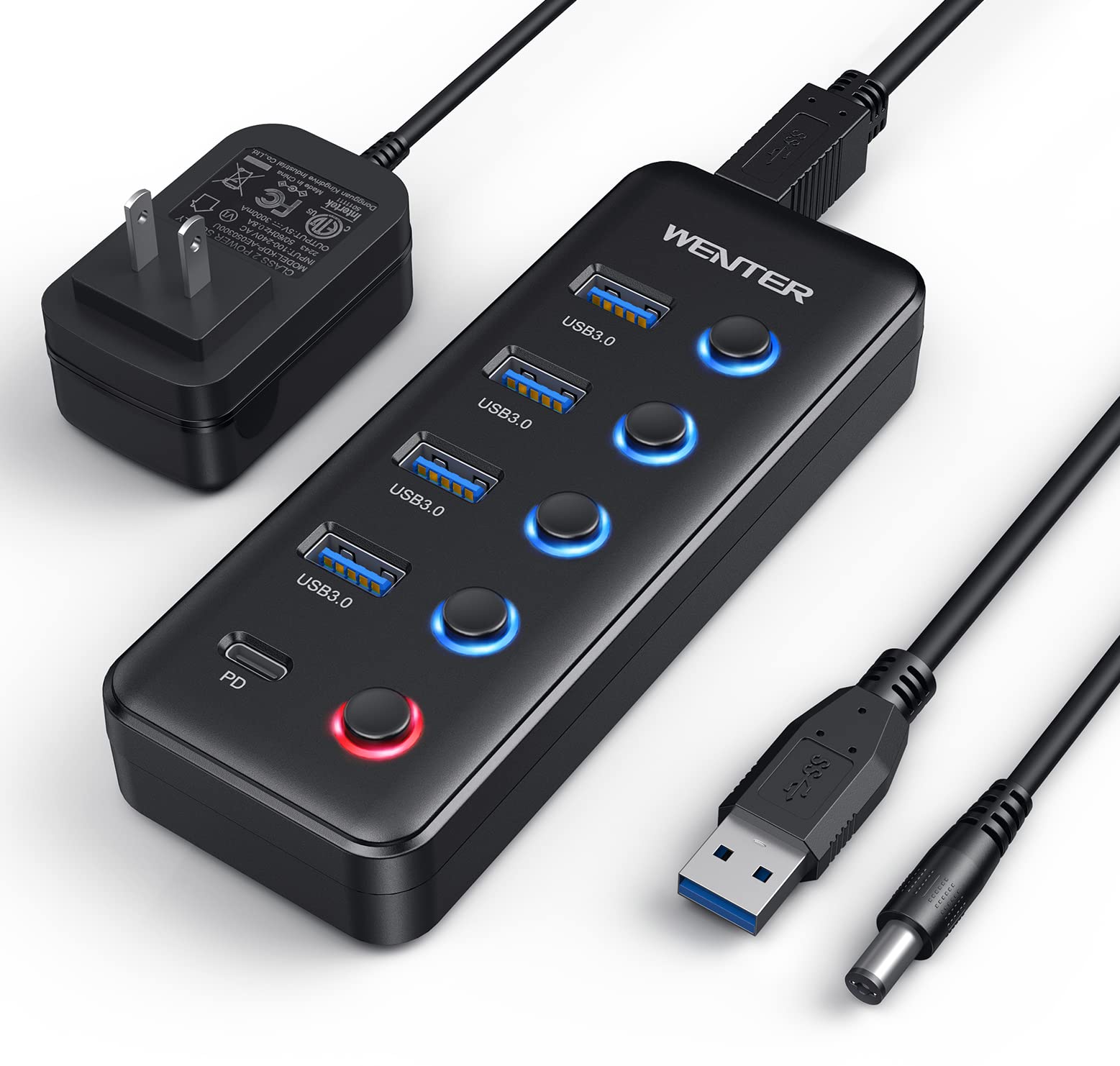 Divisor Usb Hub Wenter De 5 Portas Usb 3.0 Com Carregamento Tipo C