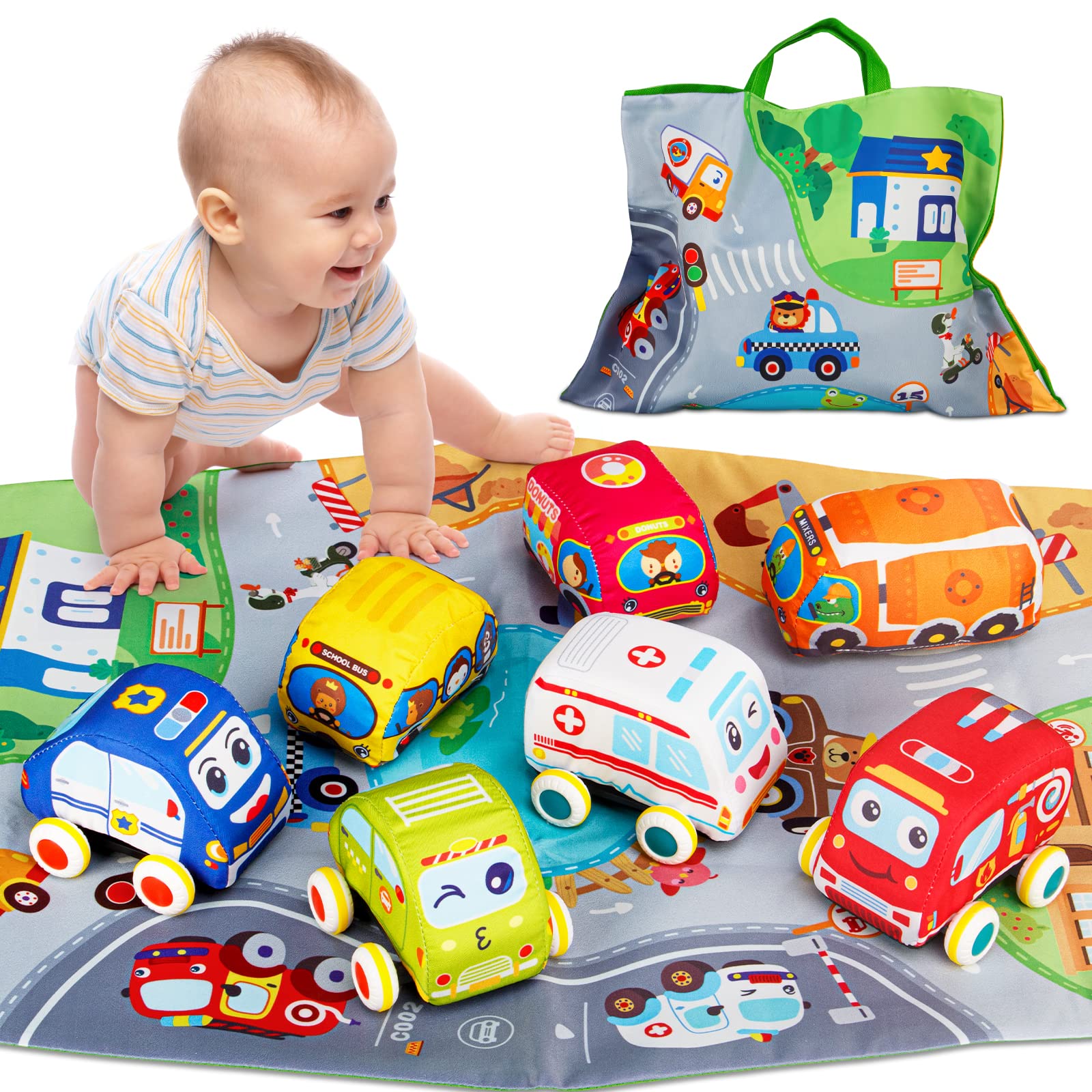 Conjunto De Carros De Brinquedo Kakamelon Soft Plush Para Menino De 1 Ano (7 Conjuntos)