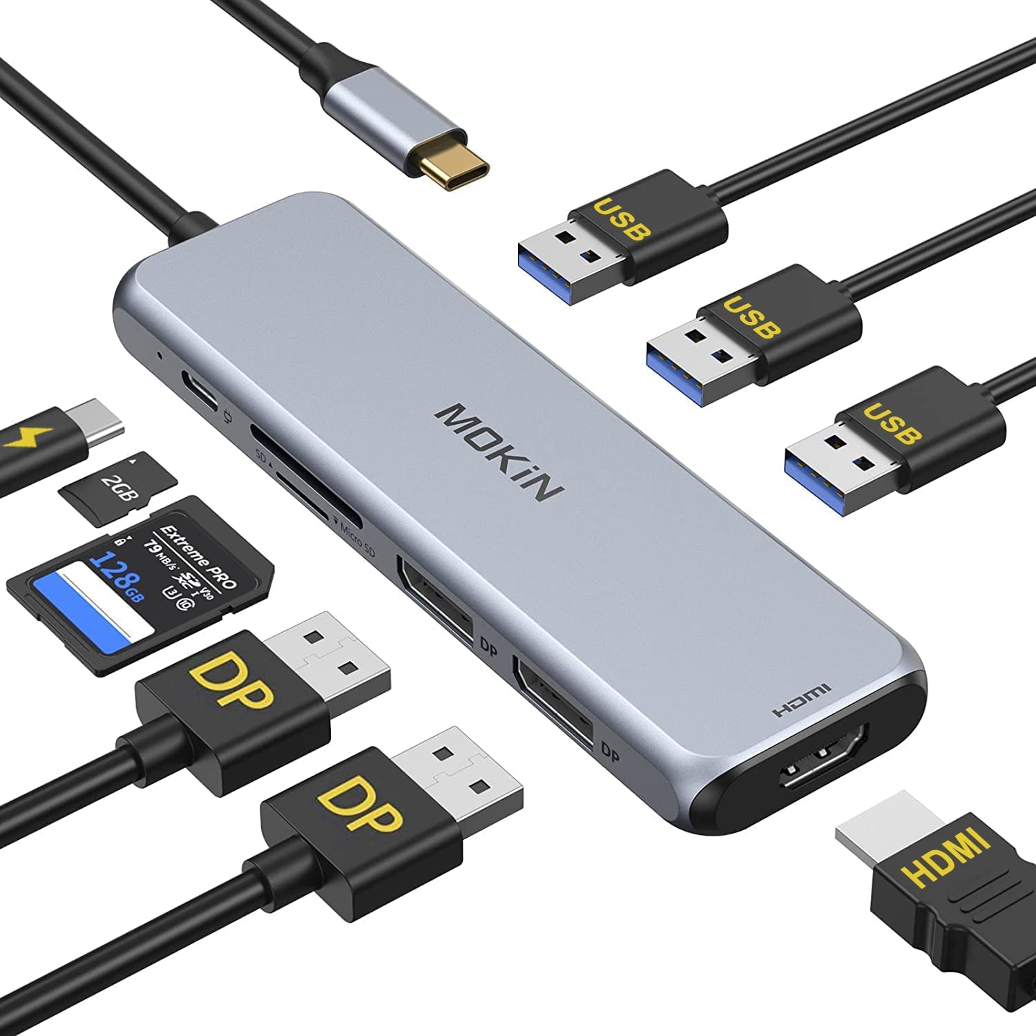 Estação De Ancoragem Usb C Mokin Dual Displayport Hdmi 9 Em 1 Hub