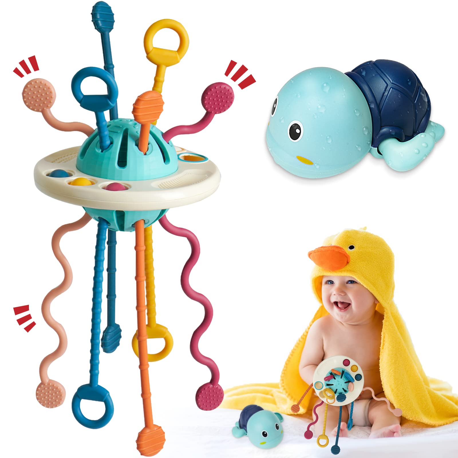 Brinquedo De Dentição Supkiz Sensory Montessori De 6 A 12 Meses Com Tartaruga