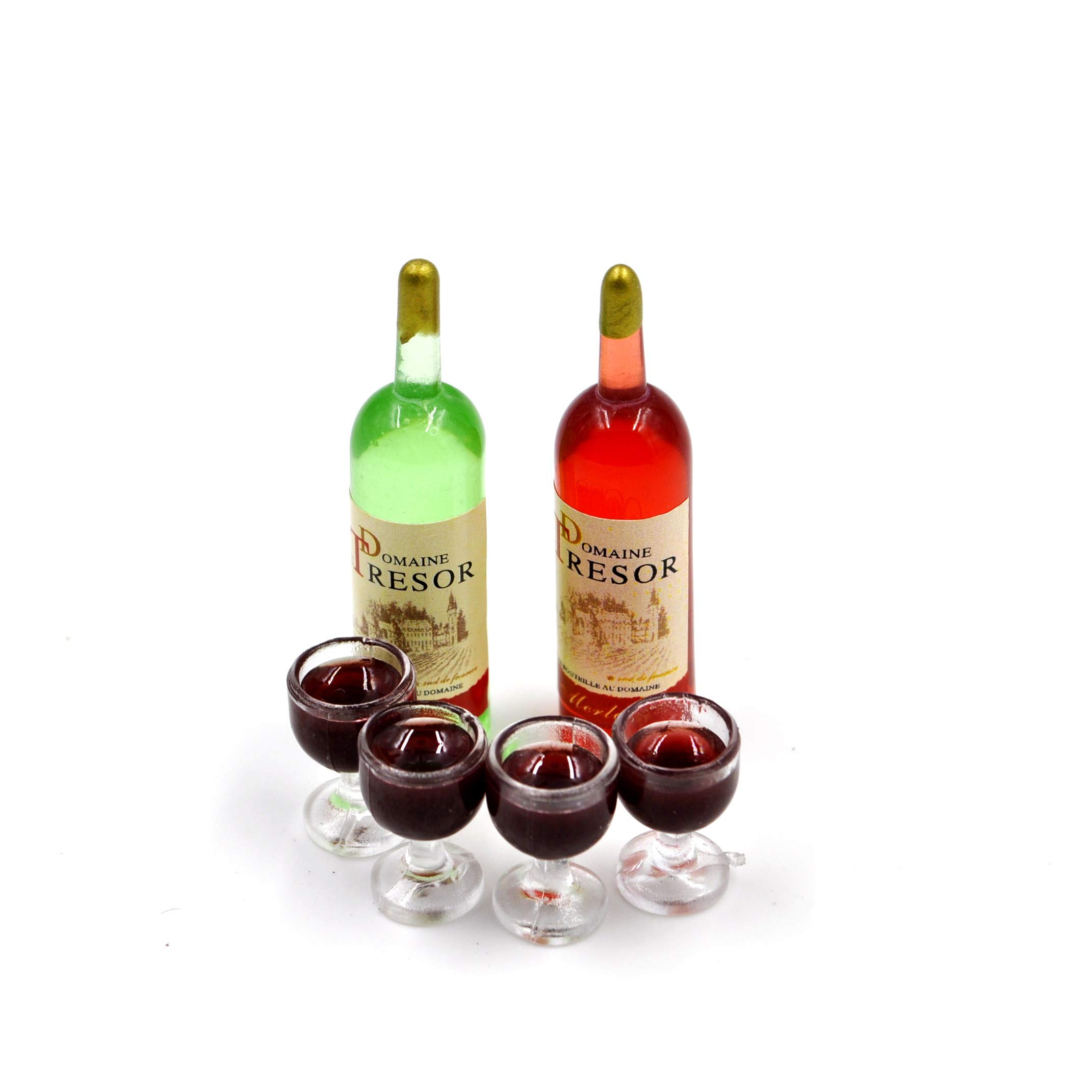 Conjunto De Garrafas De Vinho Tinto Em Miniatura Com Taças De Vinho, Escala 1:12