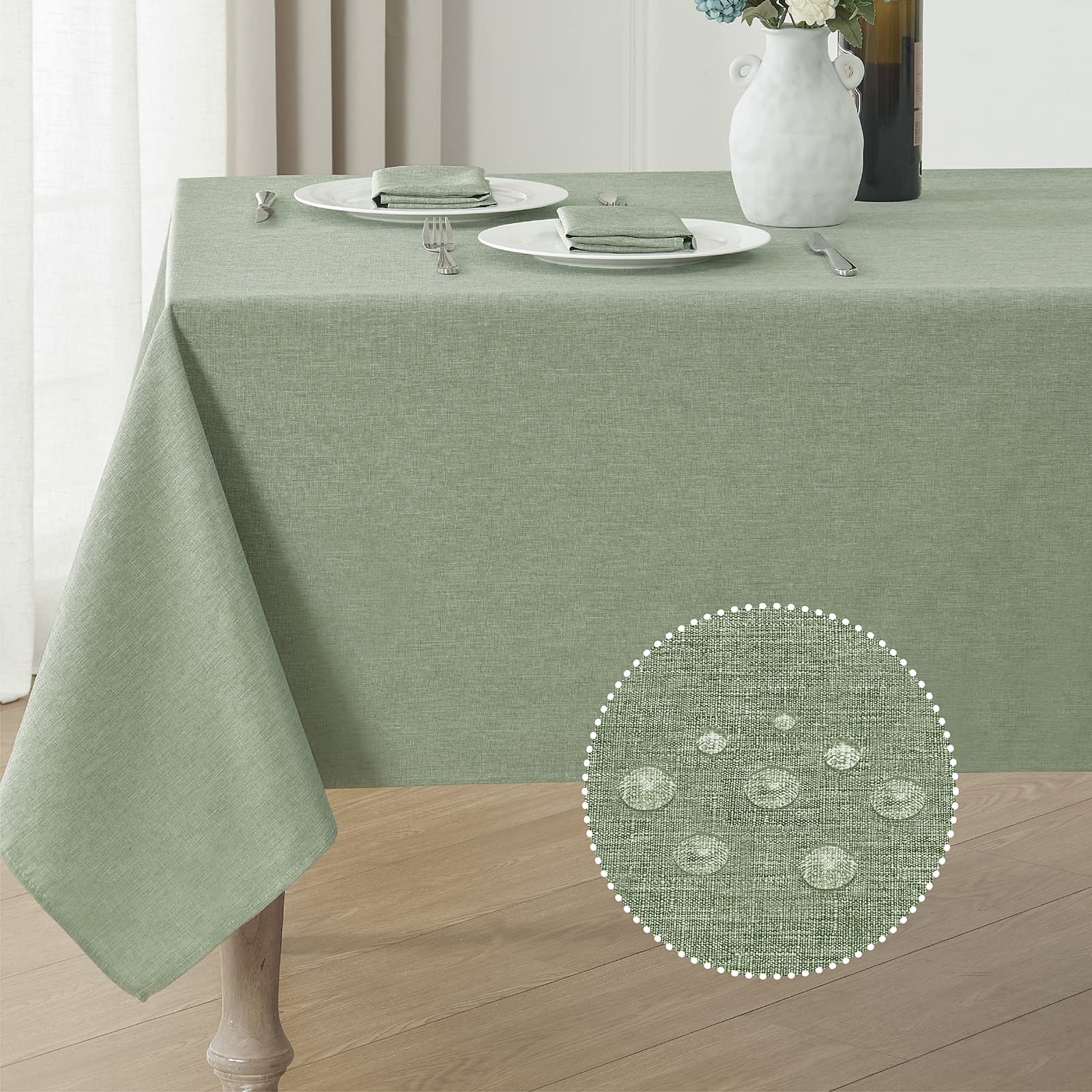 Toalha De Mesa Veblandy Linen Texturizada Impermeável 132x178cm Sage