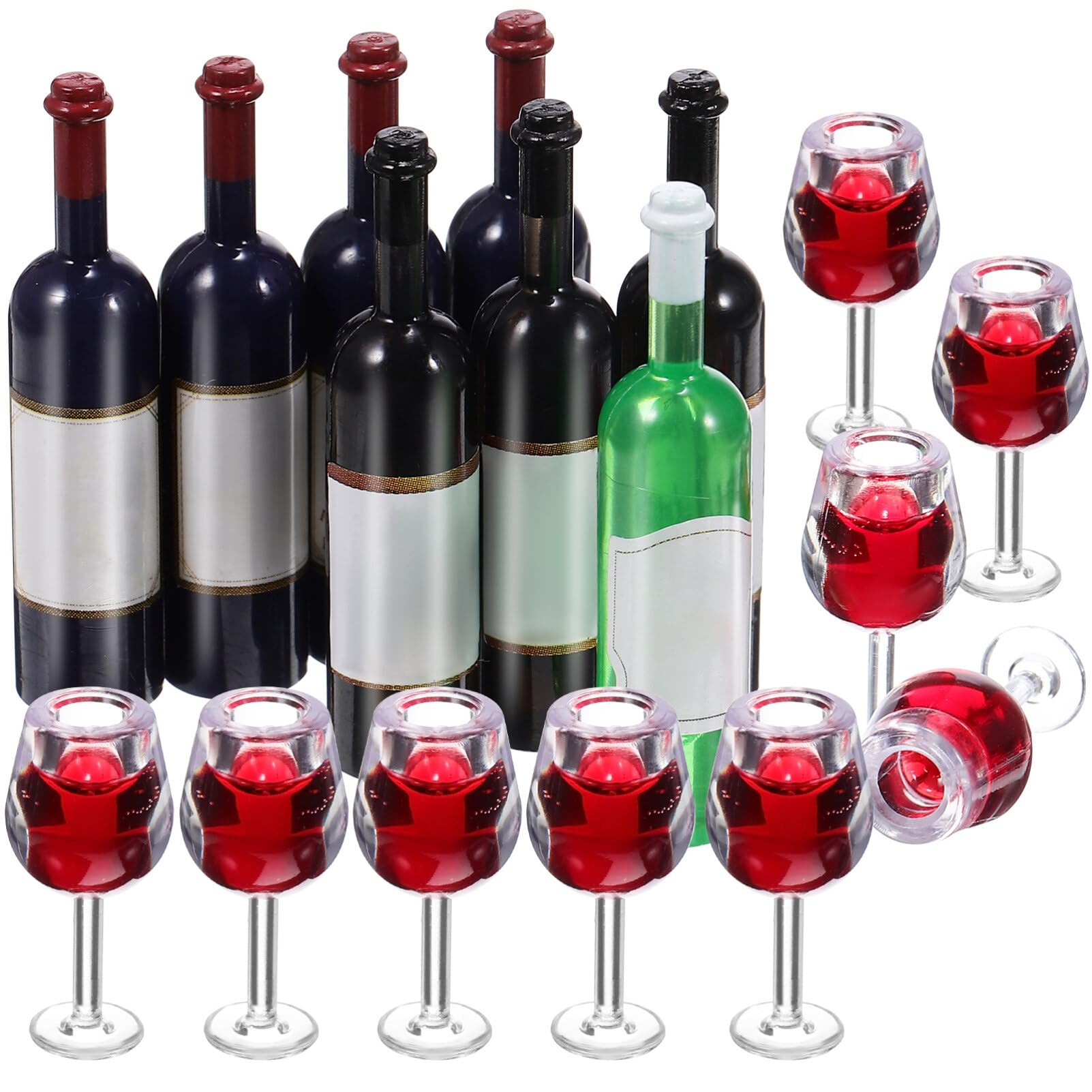 Conjunto De Garrafas De Vinho Em Miniatura, Taças De Vinho Dollhouse, 18 Unidades