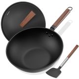 Antiaderente Pré-temperado De Aço Carbono Wok Todlabe De 33 Cm Com Tampa