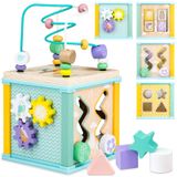 Brinquedo Montessori De Madeira Activity Cube Airlab De 1 A 3 Anos Com Miçanga