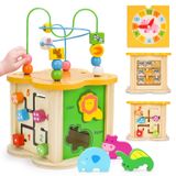 Brinquedos De Madeira Para Bebês Activity Cube Augtoy 6 Em 1 Com Labirinto De Miçangas