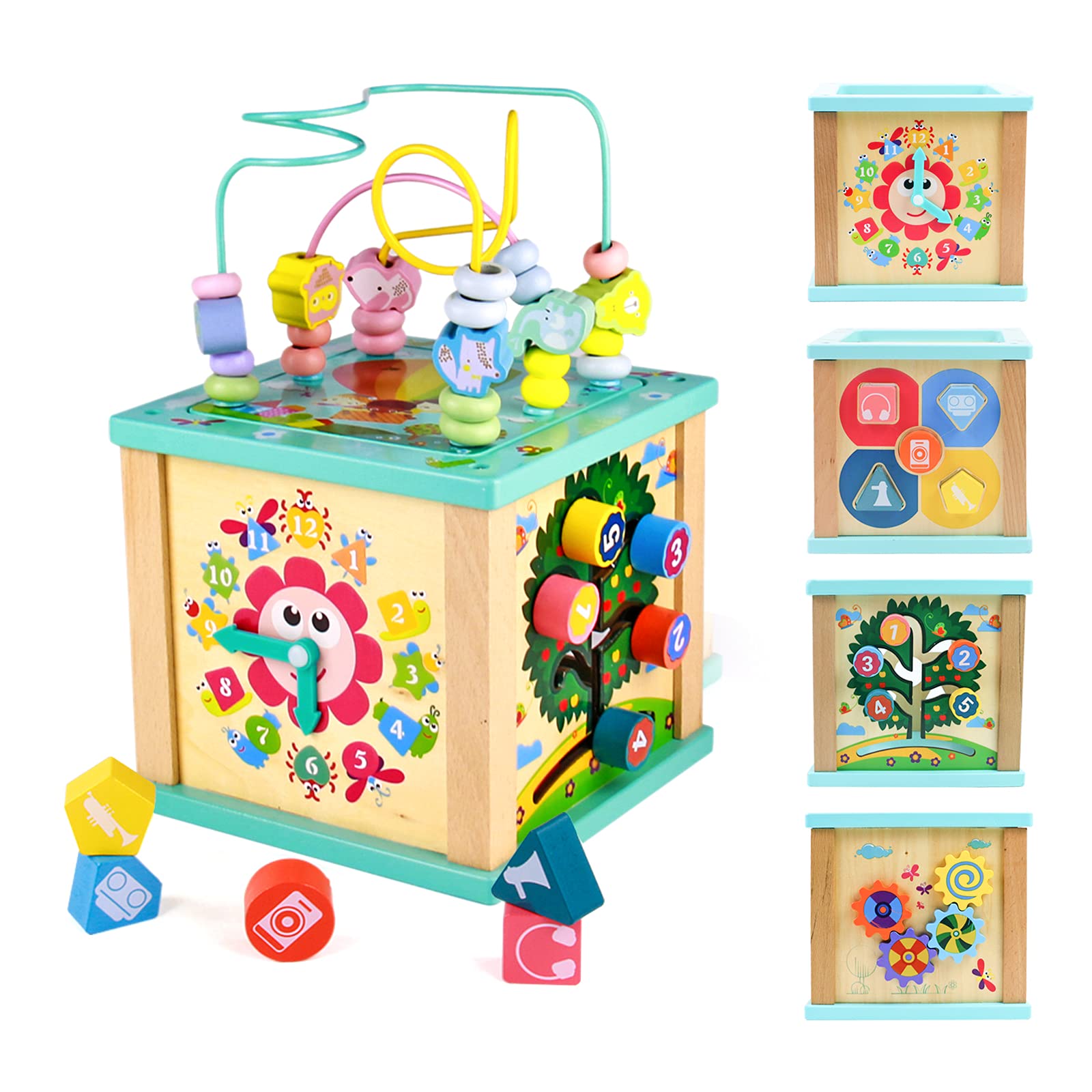 Brinquedo De Madeira Activity Cube Fajiabao Para Bebês De 12 A 18 Meses Com Miçanga