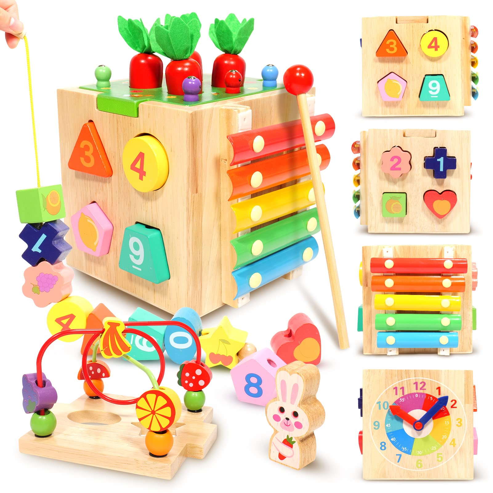 Brinquedo Montessori De Madeira Activity Cube Klt 10 Em 1 De 12 A 18 Meses