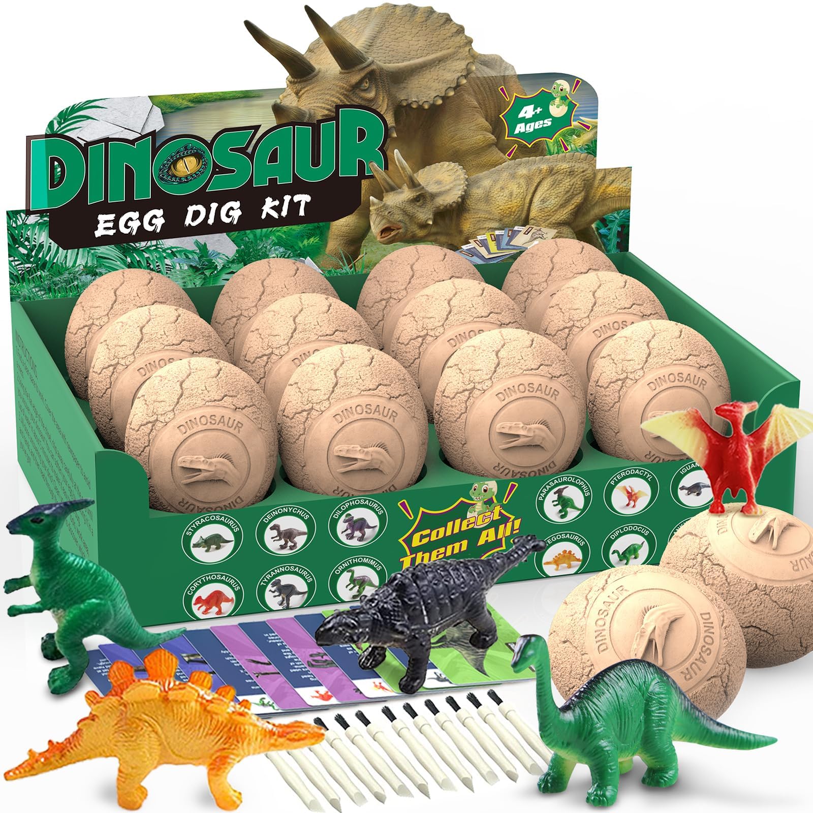 Kit De Escavação De Ovos De Dinossauro Ygovvk Com 12 Brinquedos De Dinossauro De 3 A 12 Anos