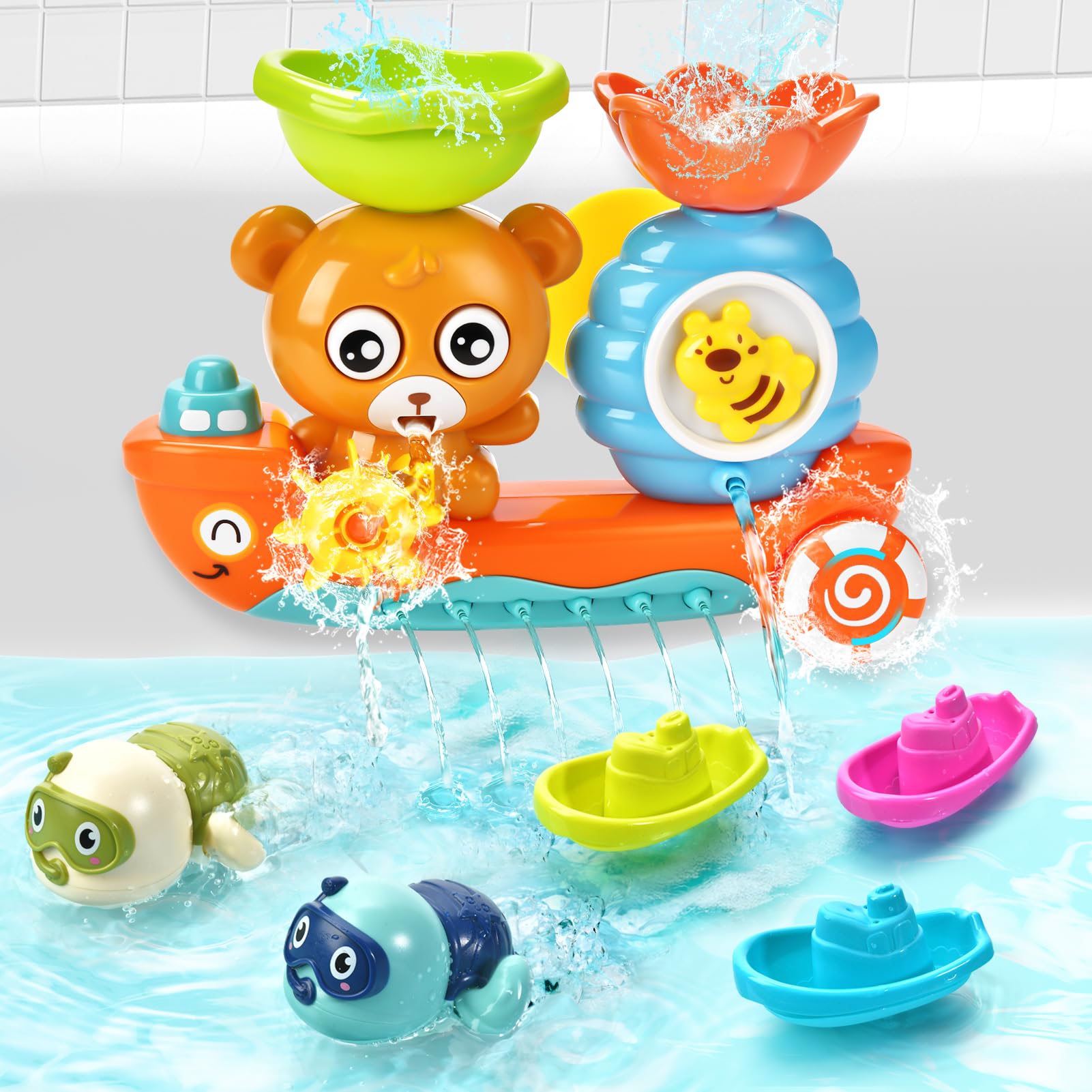 Brinquedos De Banho Goodlogo Bear Com 2 Turtle Wind Up E 3 Barcos 18 ...