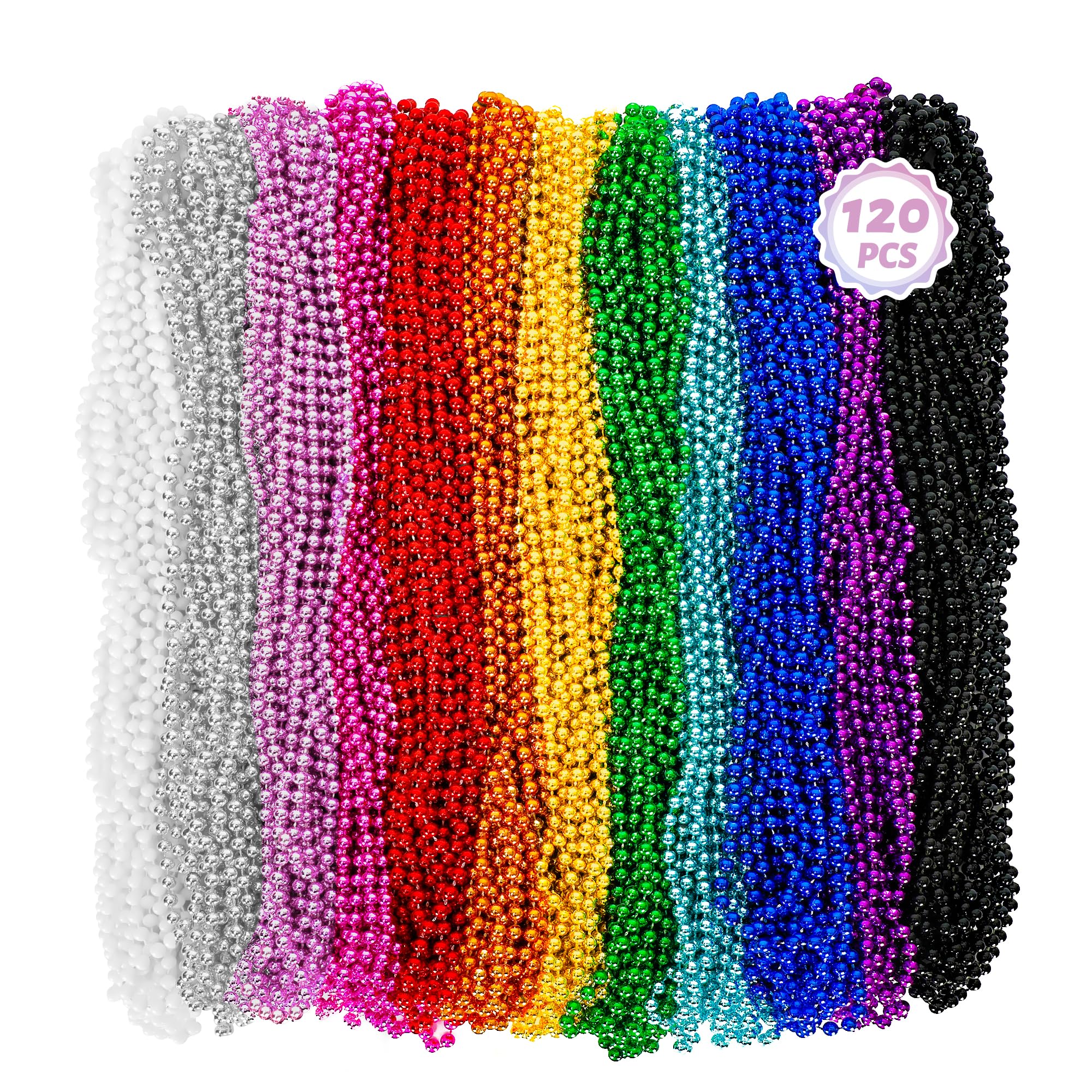 Colar De Miçangas Huskein Mardi Gras 120 Unidades, 33 Cm, 33 Coloridos