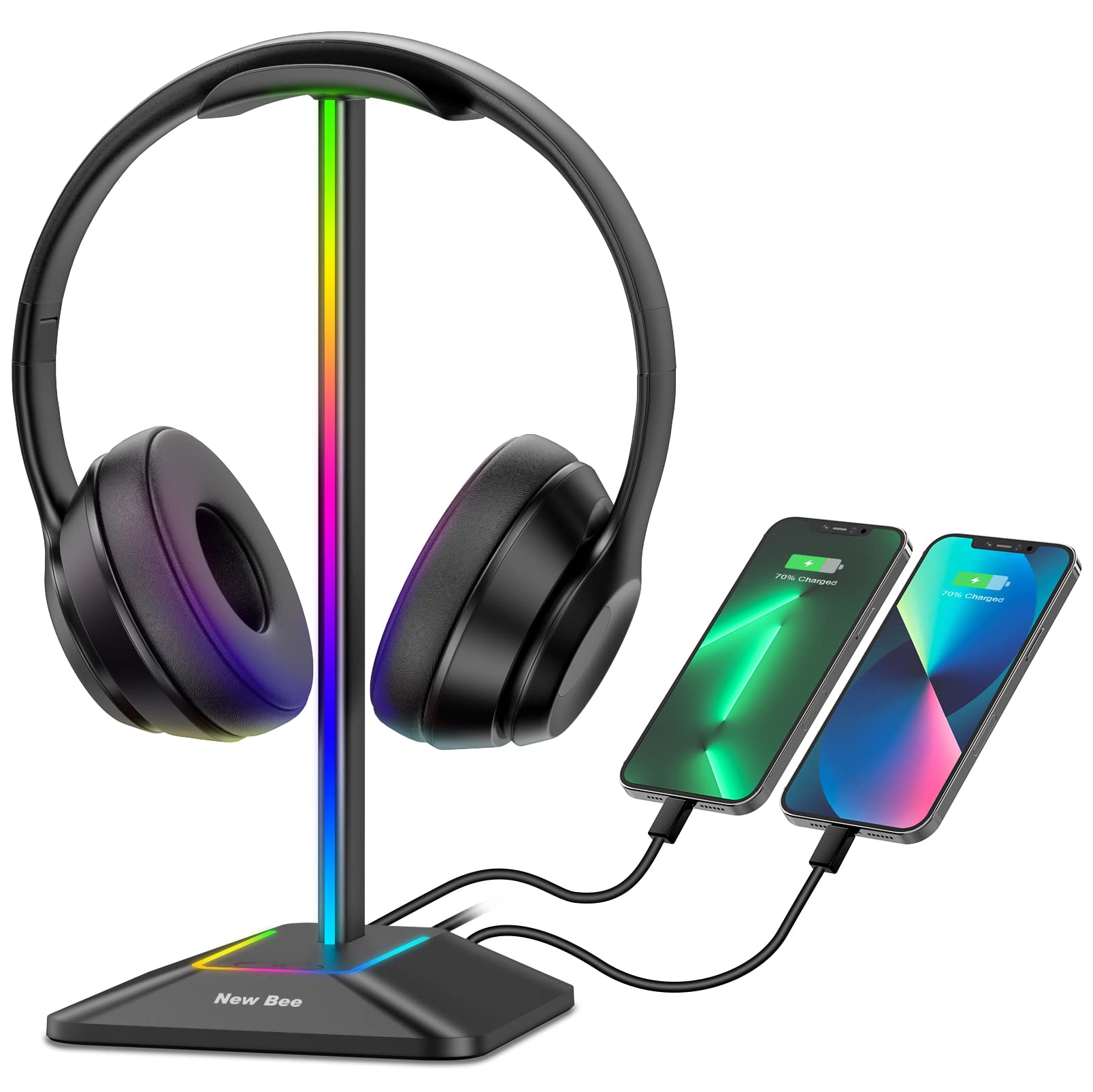 Suporte Para Fone De Ouvido New Bee Gaming Headset Stand Rgb Com Usb