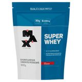 Suplemento Alimentar de Carboidratos e Proteínas em Pó Morango Max Titanium Super Whey 900g Refil