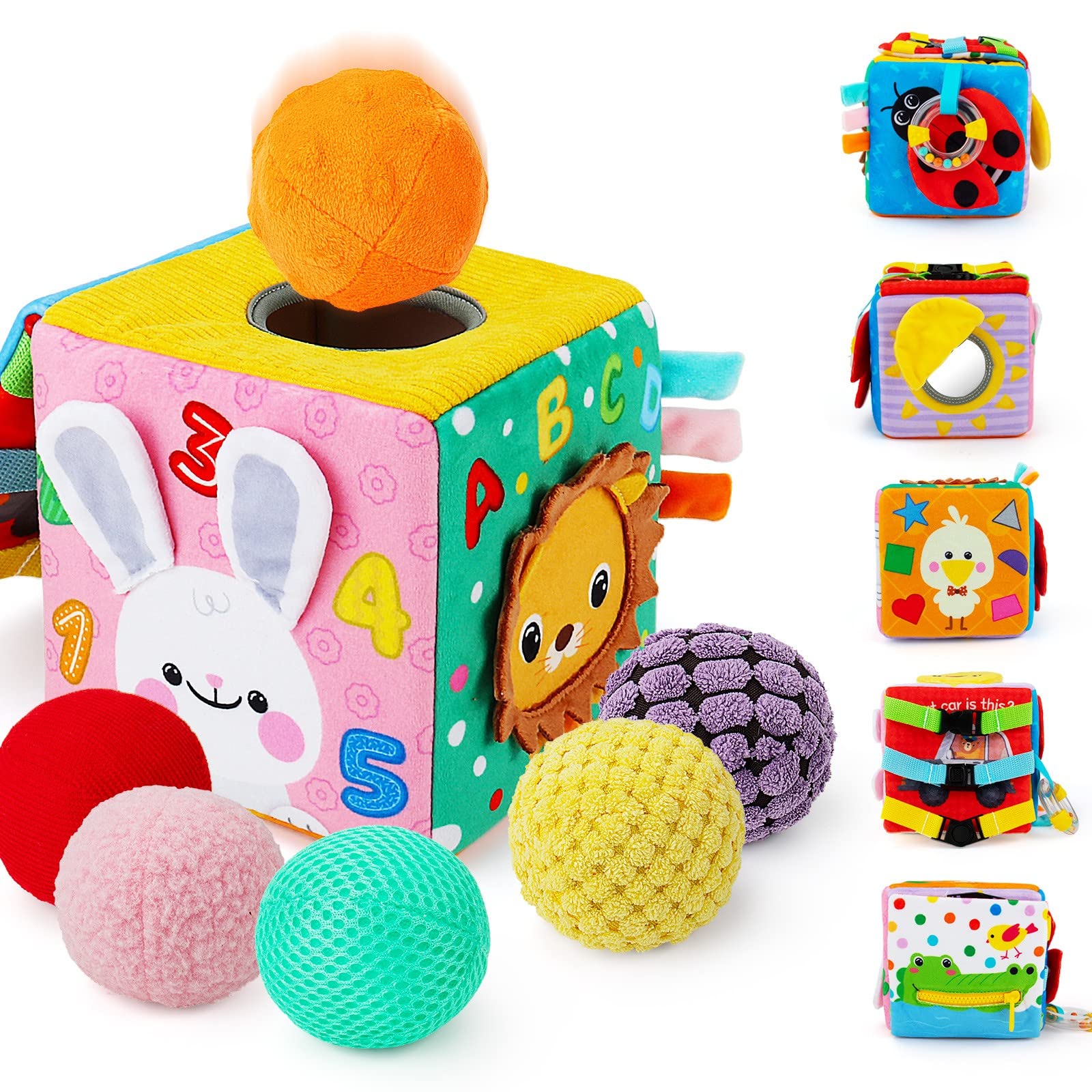 Beetoy Sensory Busy Cube Para Bebê Com Bolas Sensoriais Texturizadas