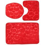 Conjunto 3 Tapetes Banheiro Flanela Estampa Waffle E Almofada Assento Sanitário (vermelho)