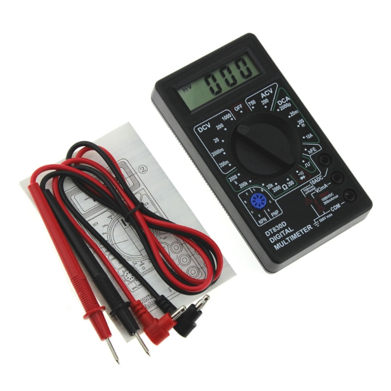 Mini Multimetro Lcd Digital Com Sonda De Teste Do Medidor De Tensão De Buzzer Dc Ac - Preto