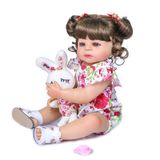55cm Boneca Realista Full Soft Vinil Toddler Babies Lifelike Girl Rabbit Toy Gift - Cabelo Castanho