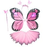 Adult Kids 4pcs Fada Fantasia Set Led Simulação Butterfly Wings Pointed Tutu Saia Bandana Wand Princesa Meninas Festa Vestir -rosa