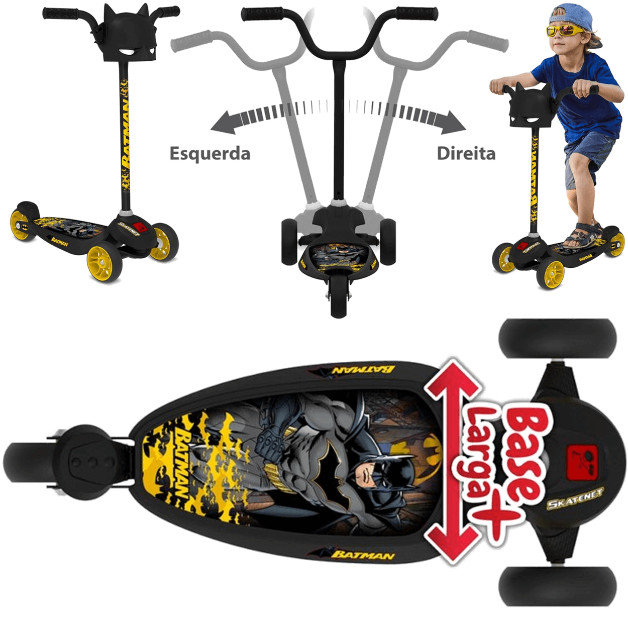 Patinete Infantil Bandeirante Skatenet Batman Preto 80kg - Carrefour