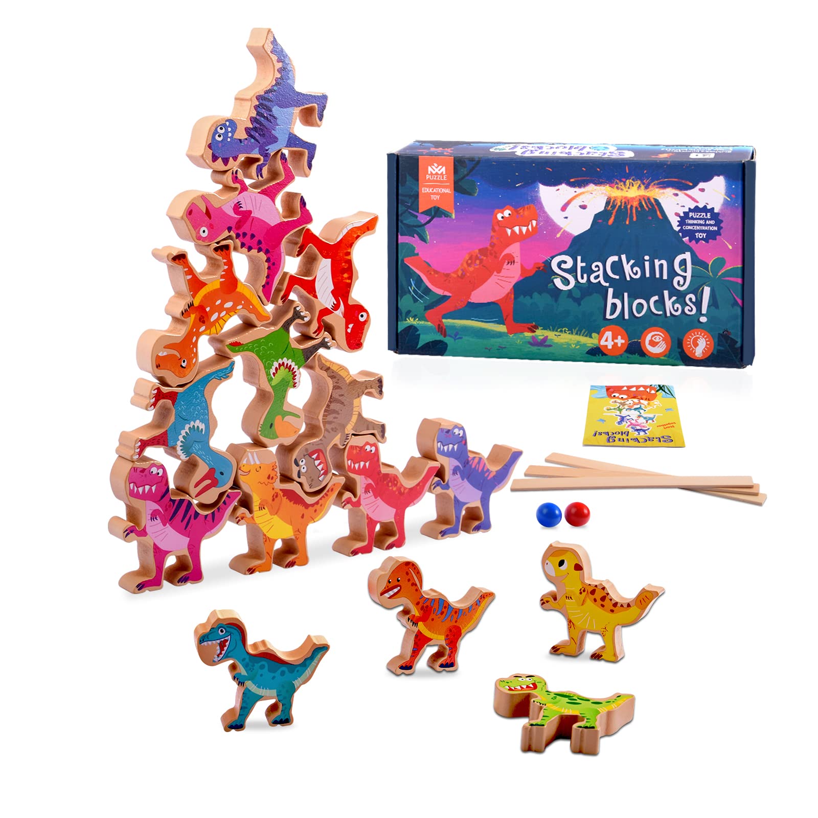 Brinquedo De Construção Piioser Dinosaur Stacking Wooden Para Crianças De 4 A 8 Anos