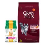 Ração Gran Plus Gatos Adultos Castrados Salmão E Arroz 10,1kg + Areia Biodegradável