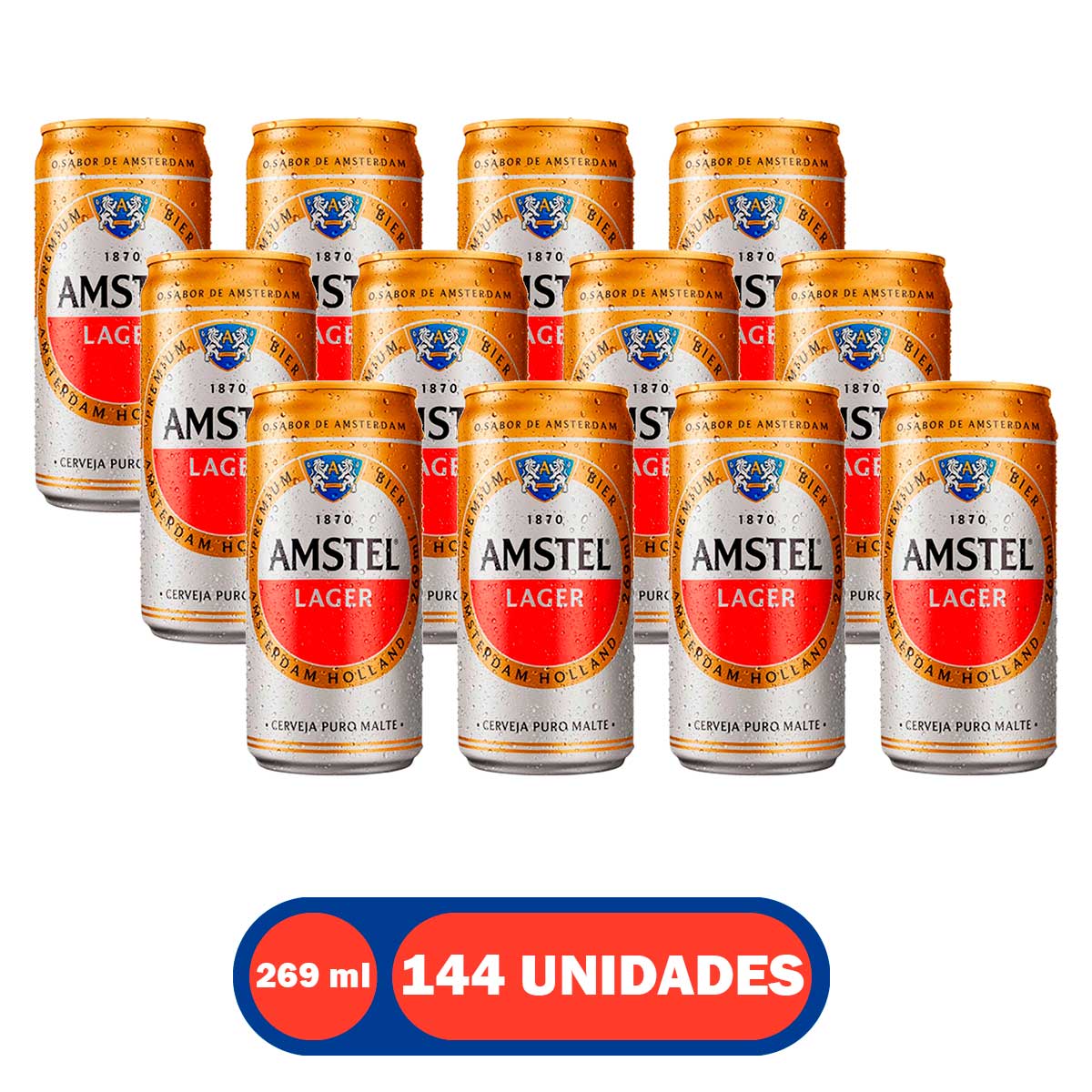 Cerveja Amstel Lata 269ml com 144 unidades