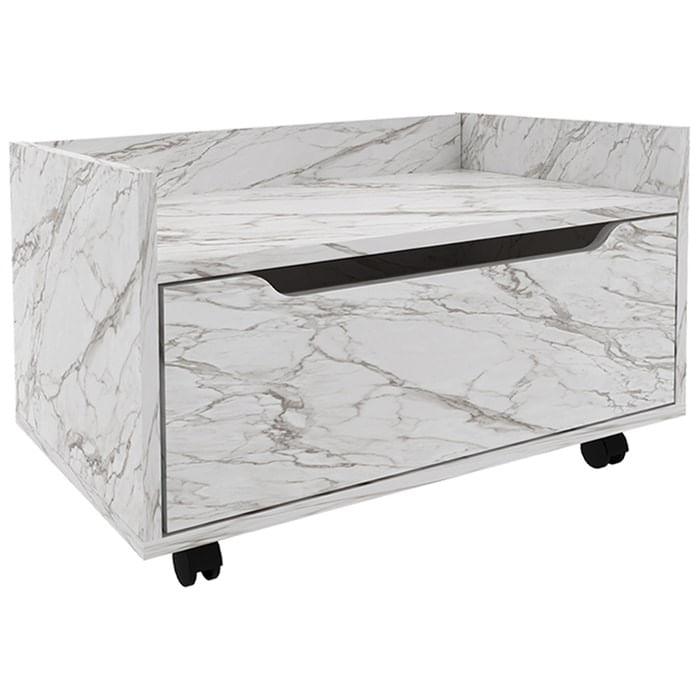 Balcao Gabinete 60 Cm 1 Gaveta E 4 Rodizios Bn3647 Marmore Branco Tecno Mobili