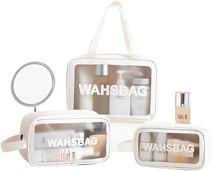 Kit 3 Bolsas Necessaires Washbag Transparente Organizador Maquiagem Bolsa À Prova De Água