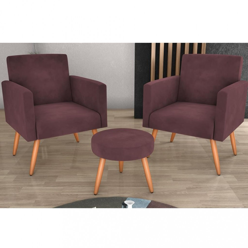 Conjunto 2 Poltronas Com Puff Veludo Mx Dallas Matrix