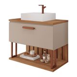 Armário Gabinete Para Banheiro Com Cuba Duna Em Mdf 60cm Cappuccino/freijo Mgm