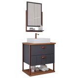 Conjunto Gabinete Para Banheiro Uni Com Espelheira 60cm Titanium/freijo Mgm