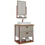 Conjunto Gabinete Para Banheiro Uni Com Espelheira 60cm Cappuccino/freijo Mgm