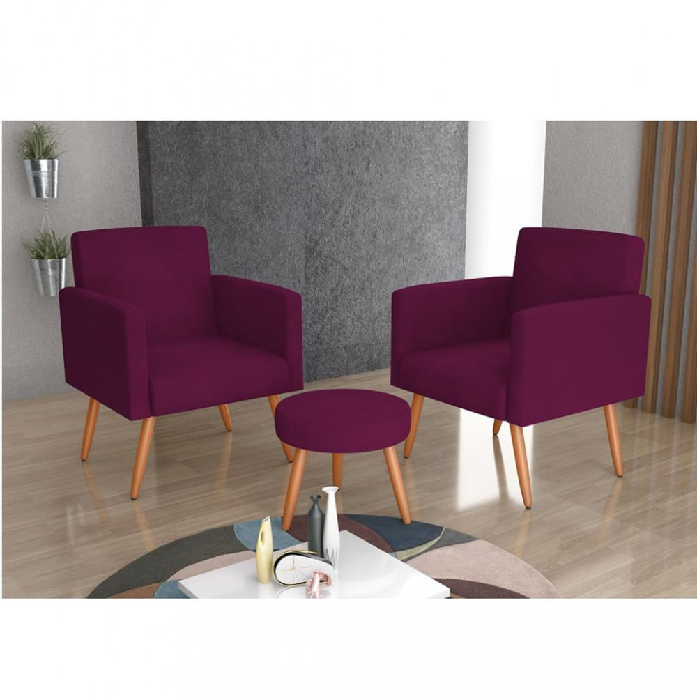 Conjunto 2 Poltronas Com Puff Veludo Mx Dallas Matrix