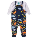 Conjunto Jardineira Bebê Moletom Menino - Dinos - Azul Marinho