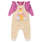 Conjunto Jardineira Bebê Moletom Menina - Girafa - Off White E Rosa