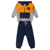 Conjunto Bebê Moletom Menino Com Capuz - Tricolor - Mostarda Azul Marinho E Cinza