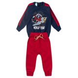 Conjunto Bebê Moletom Menino - Avião - Azul Marinho E Vermelho